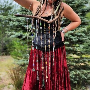 sparkling WOOD & RAINBOW Suncatcher Colorful Bohemian Decor Hippie Bead Curtain